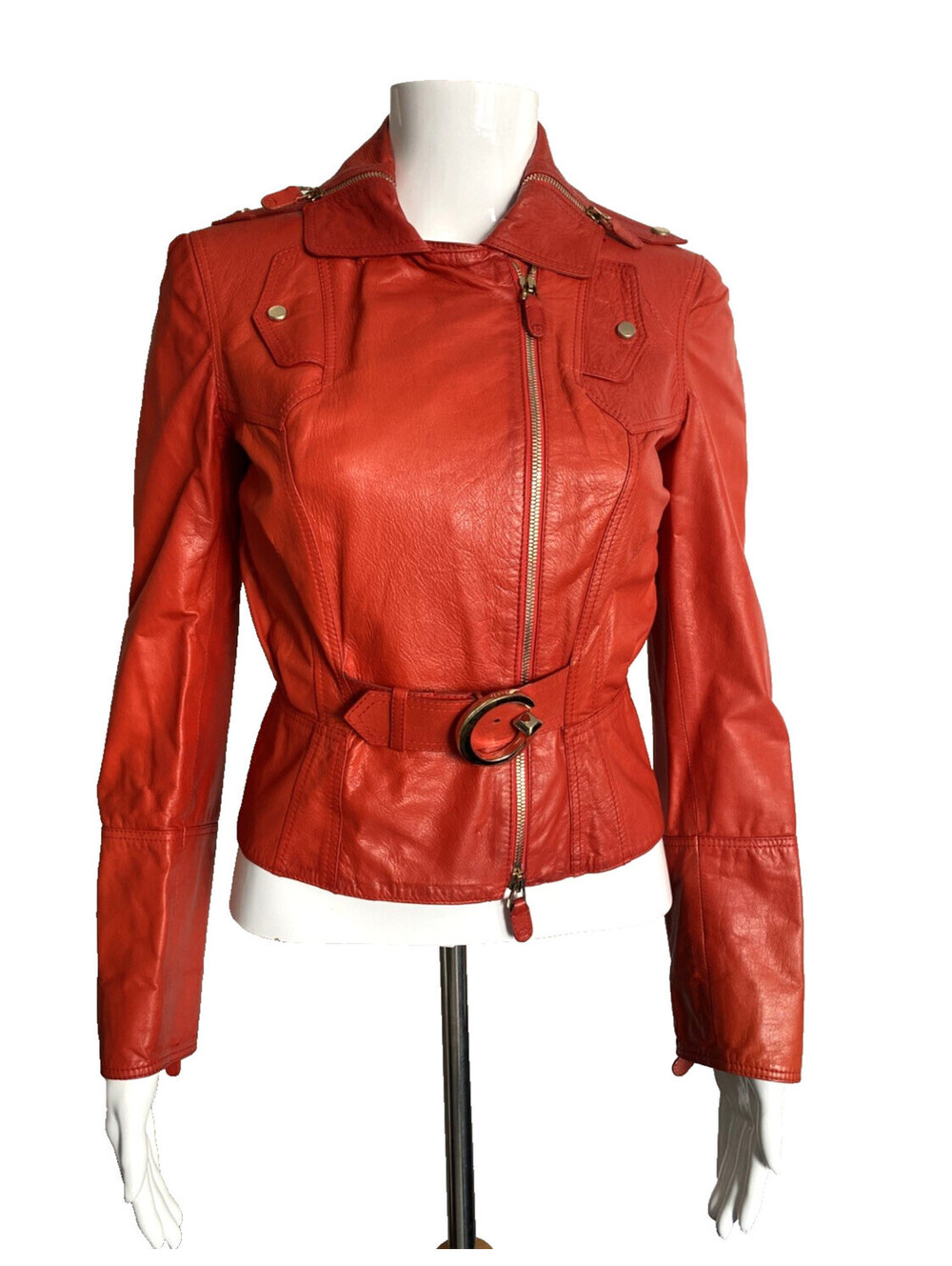 Vintage Gucci by Tom Ford Red Leather Biker Jacket IT-38 Italy